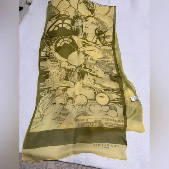 VTG Ted Lapidus Paris Silk Scarf Made in France Double Layer Sheer Art Nouveau - Picture 7 of 9
